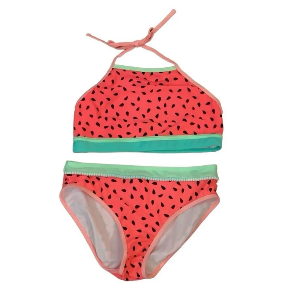 Cat & Jack Girls Seeds and Stripes Bikini Coral XXL 18